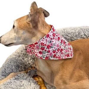 Floral and Hearts Reversible Scrunchie Handmade Dog Bandana - Pink and White